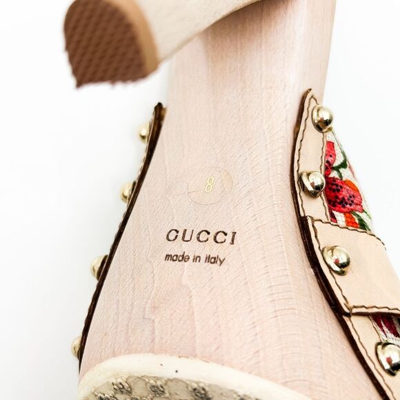 Gucci Horsebit Platform Floral Mules Sandals Heels Size 38, 8 - Picture 12 of 12